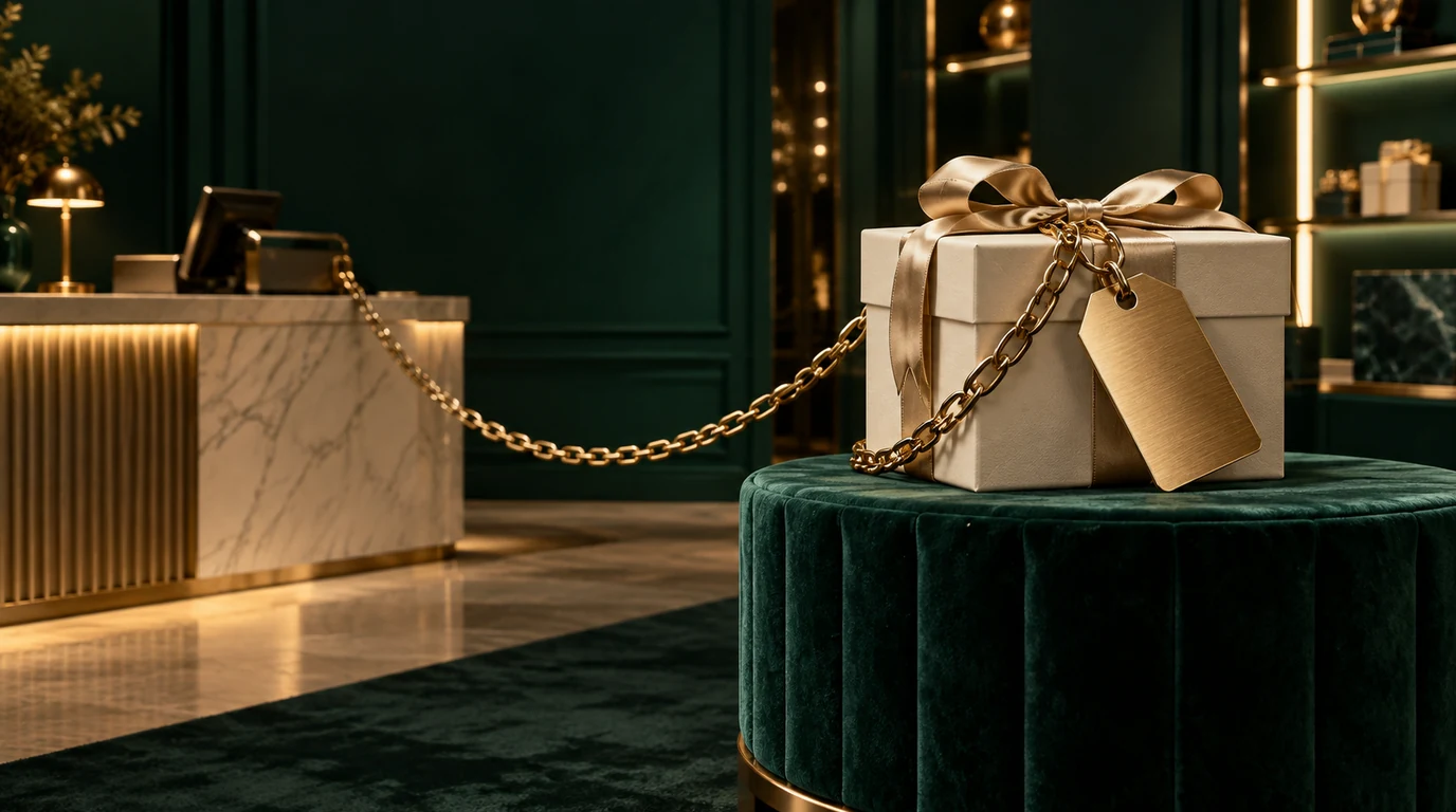 A single premium product held at its full listed price beside a discount tag, an illustration for a Black Friday discount strategy that protects brand equity and Q4 margin