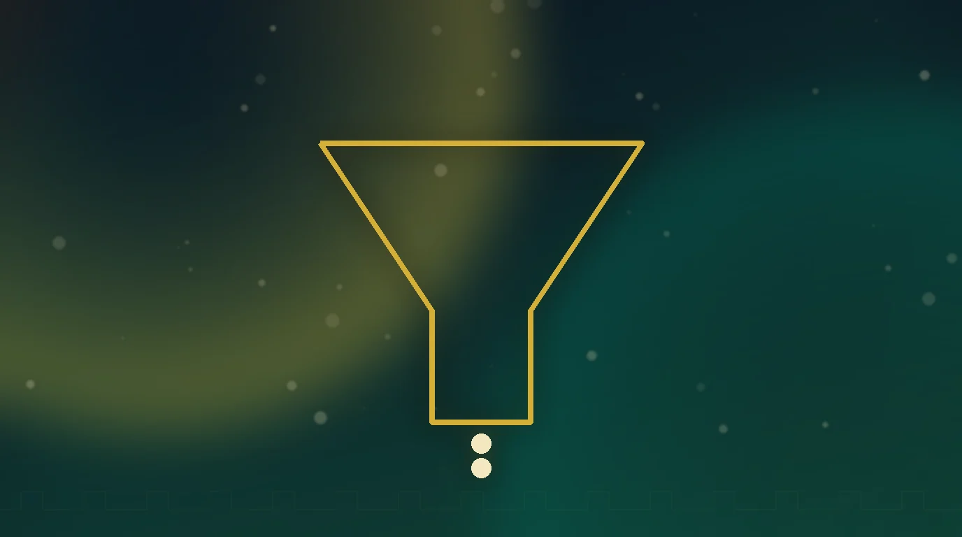 Gold funnel converting visitors to leads over a dark teal engraved Persian surface — conversion rate optimization