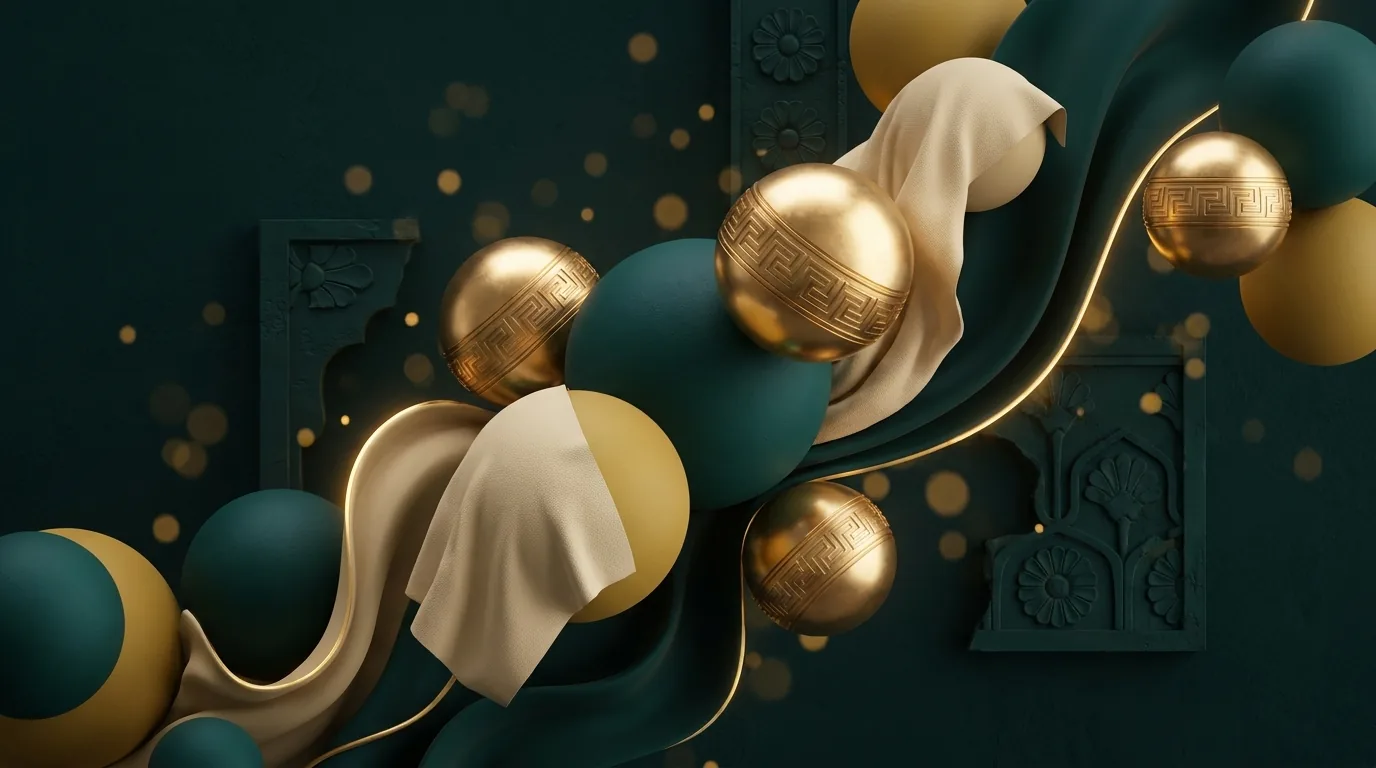 Gold pen and structured document lines over a dark teal engraved Persian surface — how to write a blog post
