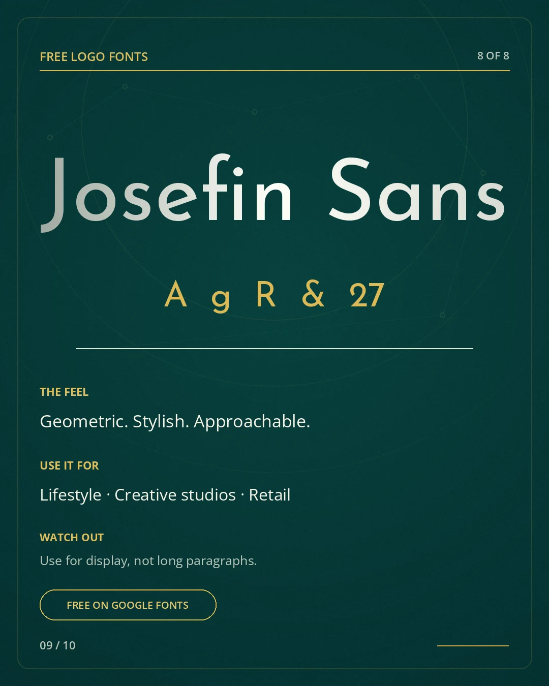 Josefin Sans type specimen, a free logo font on Google Fonts