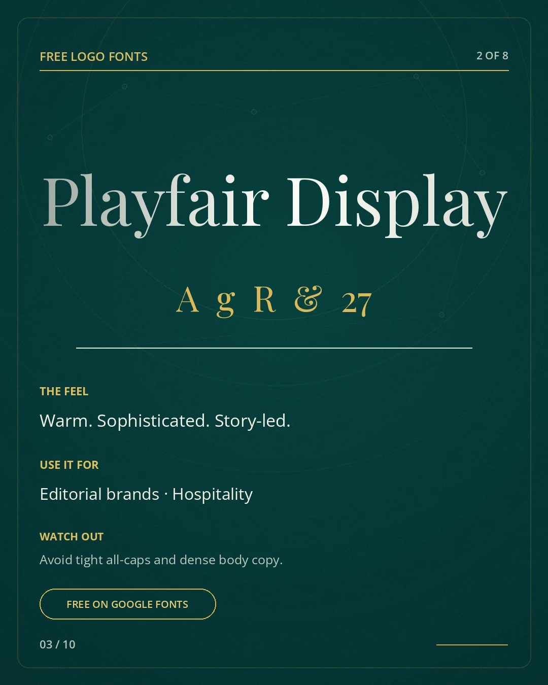 Playfair Display type specimen, a free logo font on Google Fonts