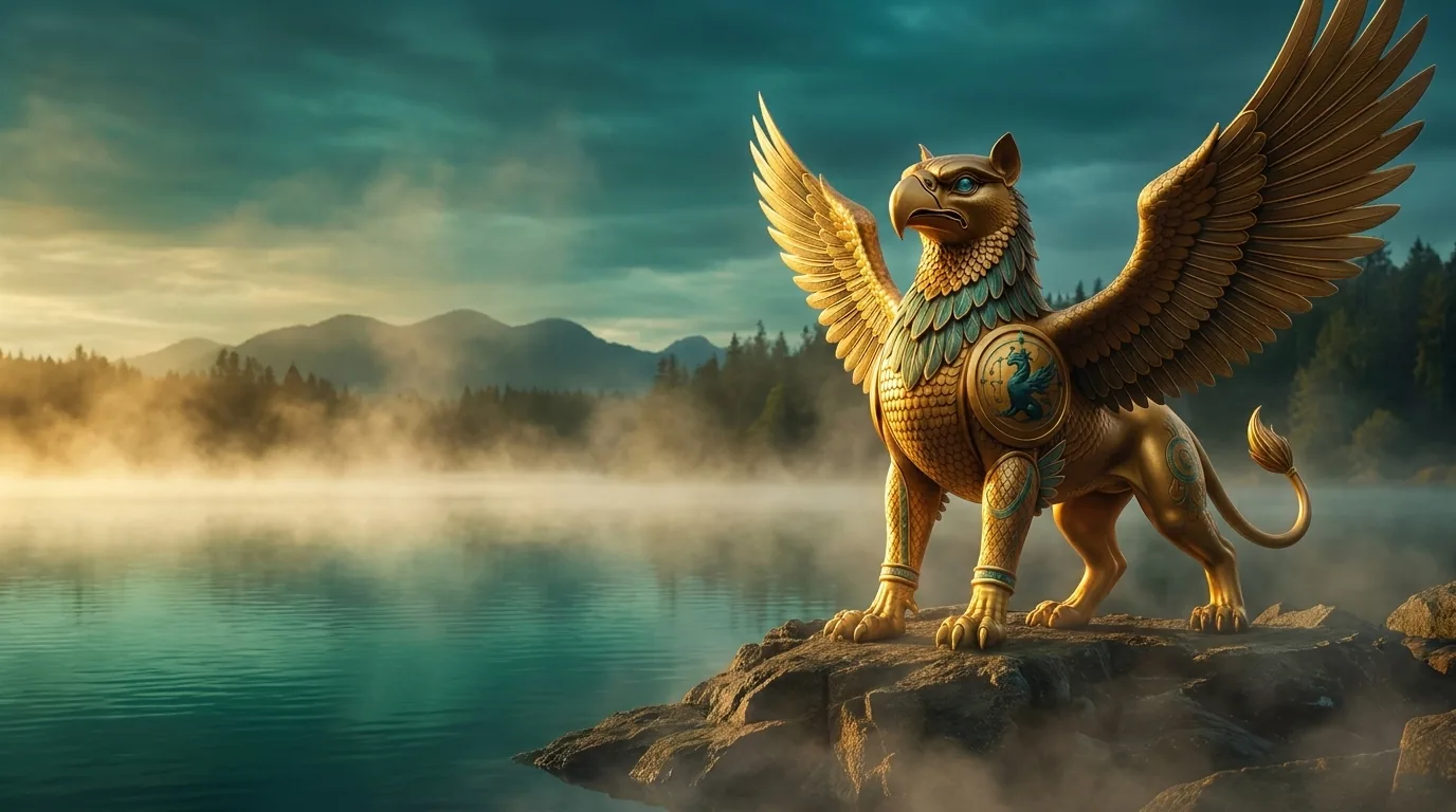 Coquitlam skyline with the Angarum Media golden griffin statue — local SEO in Coquitlam