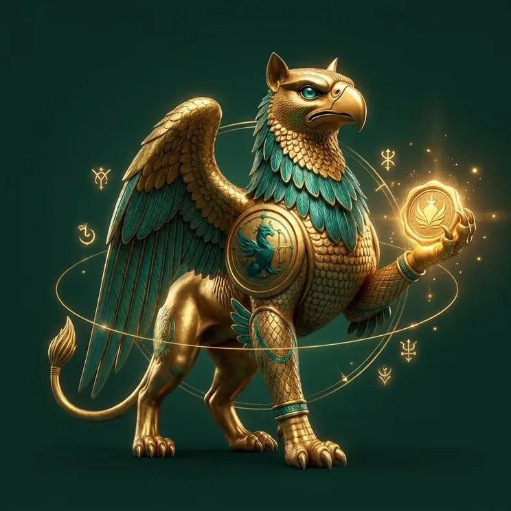 Brand strategy and identity design — Angarum Media griffin presenting a golden brand seal