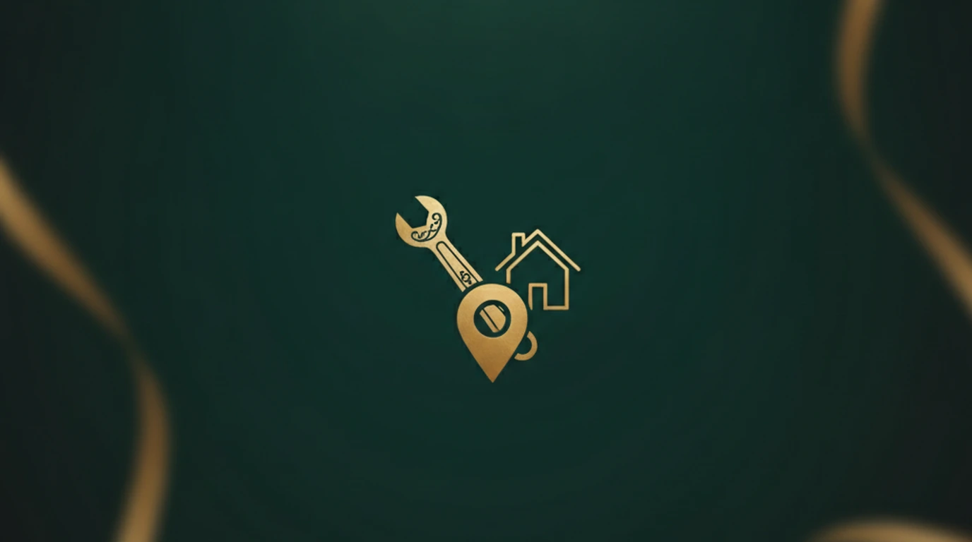A gold wrench, a gold house and a gold location pin arranged as an editorial still-life on a deep emerald background, representing The 2026 Home Services Marketing Report